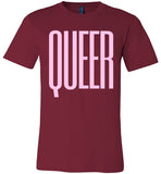 dark red queer big pink letters unisex modern cut funny cute gay slang lgbtq gay queer trans transgender pride shirt tshirt