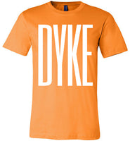 orange dyke big white letters modern cut funny cute lesbian gay slang lgbtq gay queer trans transgender pride shirt tshirt