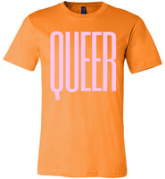 orange queer big pink letters unisex modern cut funny cute gay slang lgbtq gay queer trans transgender pride shirt tshirt