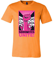 orange sodomites unite fist modern cut funny cute gay slang lgbtq gay queer trans transgender pride shirt tshirt