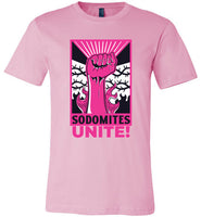 light pink sodomites unite fist modern cut funny cute gay slang lgbtq gay queer trans transgender pride shirt tshirt