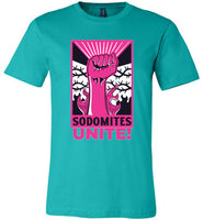 teal sodomites unite fist modern cut funny cute gay slang lgbtq gay queer trans transgender pride shirt tshirt