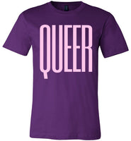 purple queer big pink letters unisex modern cut funny cute gay slang lgbtq gay queer trans transgender pride shirt tshirt