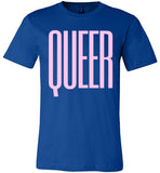 royal blue queer big pink letters unisex modern cut funny cute gay slang lgbtq gay queer trans transgender pride shirt tshirt