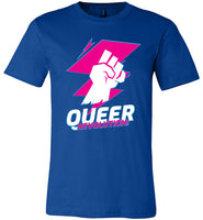 royal blue queer revolution fist modern cut funny cute gay slang lgbtq gay queer trans transgender pride shirt tshirt