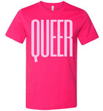 fuschia queer big pink letters unisex modern cut funny cute gay slang lgbtq gay queer trans transgender pride shirt tshirt