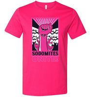 neon pink fuschia sodomites unite fist modern cut funny cute gay slang lgbtq gay queer trans transgender pride shirt tshirt