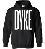 black cozy dyke big white lettering funny cute gay slang lgbtq gay queer lesbian pride hoodie sweatshirt