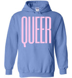 light blue queer big pink lettering funny cute gay slang lgbtq queer trans pride hoodie sweatshirt