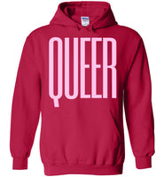 red queer big pink lettering funny cute gay slang lgbtq queer trans pride hoodie sweatshirt