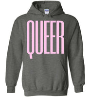 heather grey queer big pink lettering funny cute gay slang lgbtq queer trans pride hoodie sweatshirt