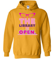 yellow gold the library is open glasses unisex funny cute gay slang lgbtq gay queer trans transgender pride hoodie sweatshirt shirt