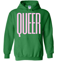 green queer big pink lettering funny cute gay slang lgbtq queer trans pride hoodie sweatshirt