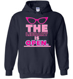 navy blue the library is open glasses unisex funny cute gay slang lgbtq gay queer trans transgender pride hoodie sweatshirt shirt