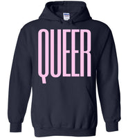 navy blue queer big pink lettering funny cute gay slang lgbtq queer trans pride hoodie sweatshirt