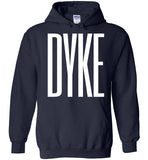 navy blue cozy dyke big white lettering funny cute gay slang lgbtq gay queer lesbian pride hoodie sweatshirt