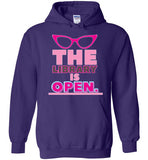 purple the library is open glasses unisex funny cute gay slang lgbtq gay queer trans transgender pride hoodie sweatshirt shirt