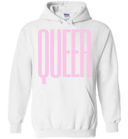 white queer big pink lettering funny cute gay slang lgbtq queer trans pride hoodie sweatshirt