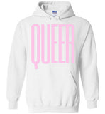 white queer big pink lettering funny cute gay slang lgbtq queer trans pride hoodie sweatshirt