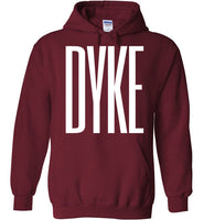 dark red cozy dyke big white lettering funny cute gay slang lgbtq gay queer lesbian pride hoodie sweatshirt