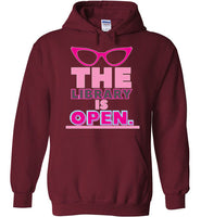 maroon the library is open glasses unisex funny cute gay slang lgbtq gay queer trans transgender pride hoodie sweatshirt shirt