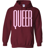 dark red queer big pink lettering funny cute gay slang lgbtq queer trans pride hoodie sweatshirt