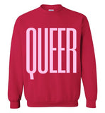 red queer big pink lettering funny cute sexy gay slang lgbtq gay trans transgender pride sweatshirt shirt