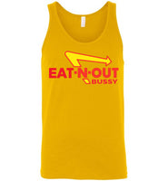 yellow gold eat-n-out bussy in-n-out burger unisex modern cut funny cute gay slang lgbtq gay queer trans transgender pride tank top shirt