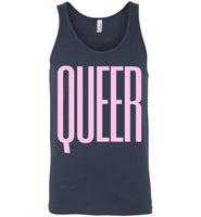 navy blue sexy queer big pink lettering funny cute gay slang lgbtq gay trans transgender pride tank top shirt