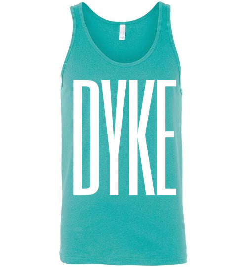 teal sexy slim modern cut dyke big pink lettering funny cute gay slang lgbtq gay trans transgender lesbianpride tank top shirt