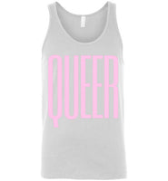 white sexy queer big pink lettering funny cute gay slang lgbtq gay trans transgender pride tank top shirt